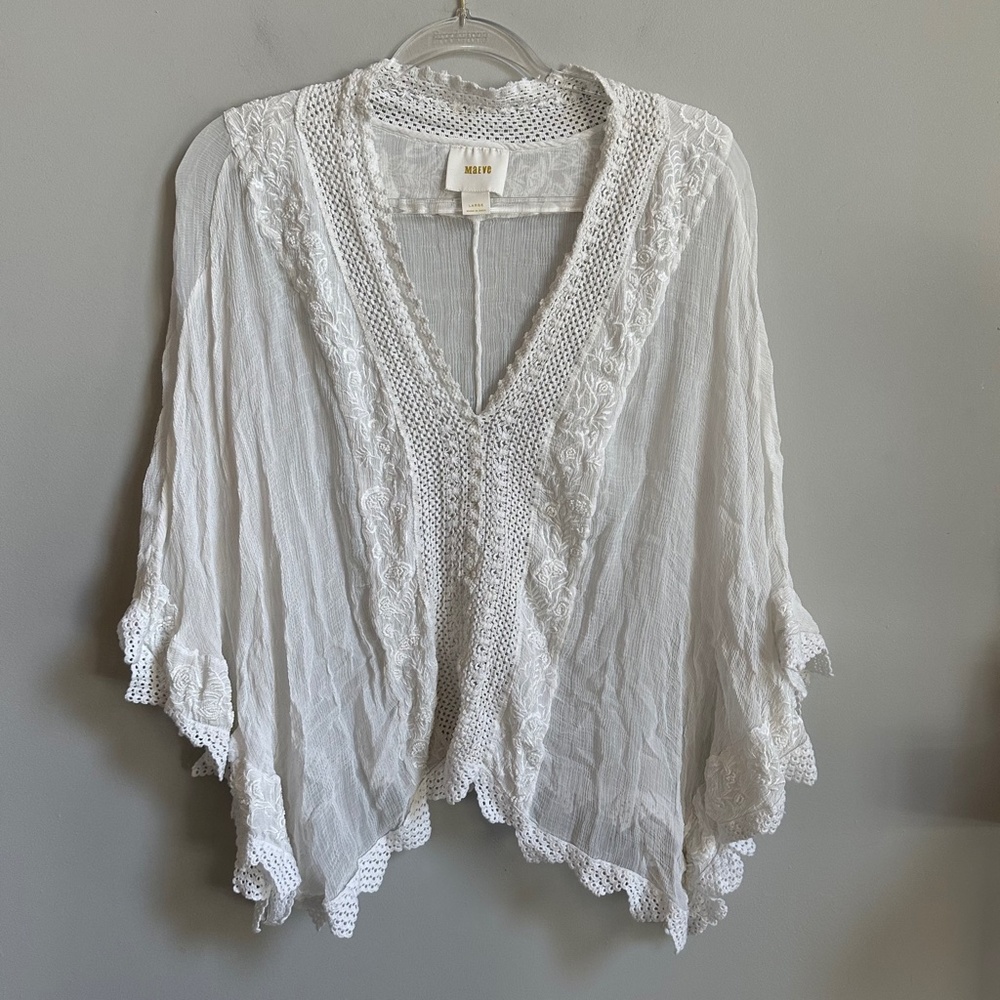 Anthropologie Maeve Neriah White Top kimono - Picture 2 of 7